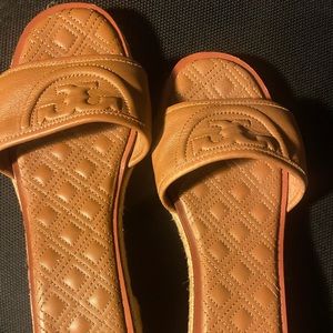 Camel/Tan colored Tori Burch slides...only worn once still like brand new!